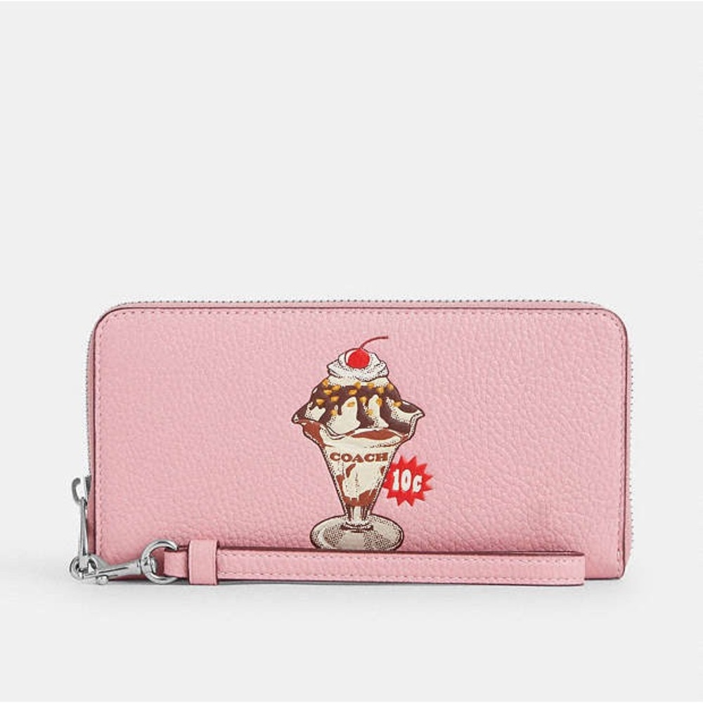 NWOT Coach Pink Long Zip Around Leather Wallet Ice Cream Sundae Print - Picture 2 of 10